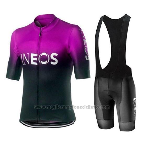 2019 Abbigliamento Ciclismo Castelli Ineos Nero Viola Manica Corta e Salopette